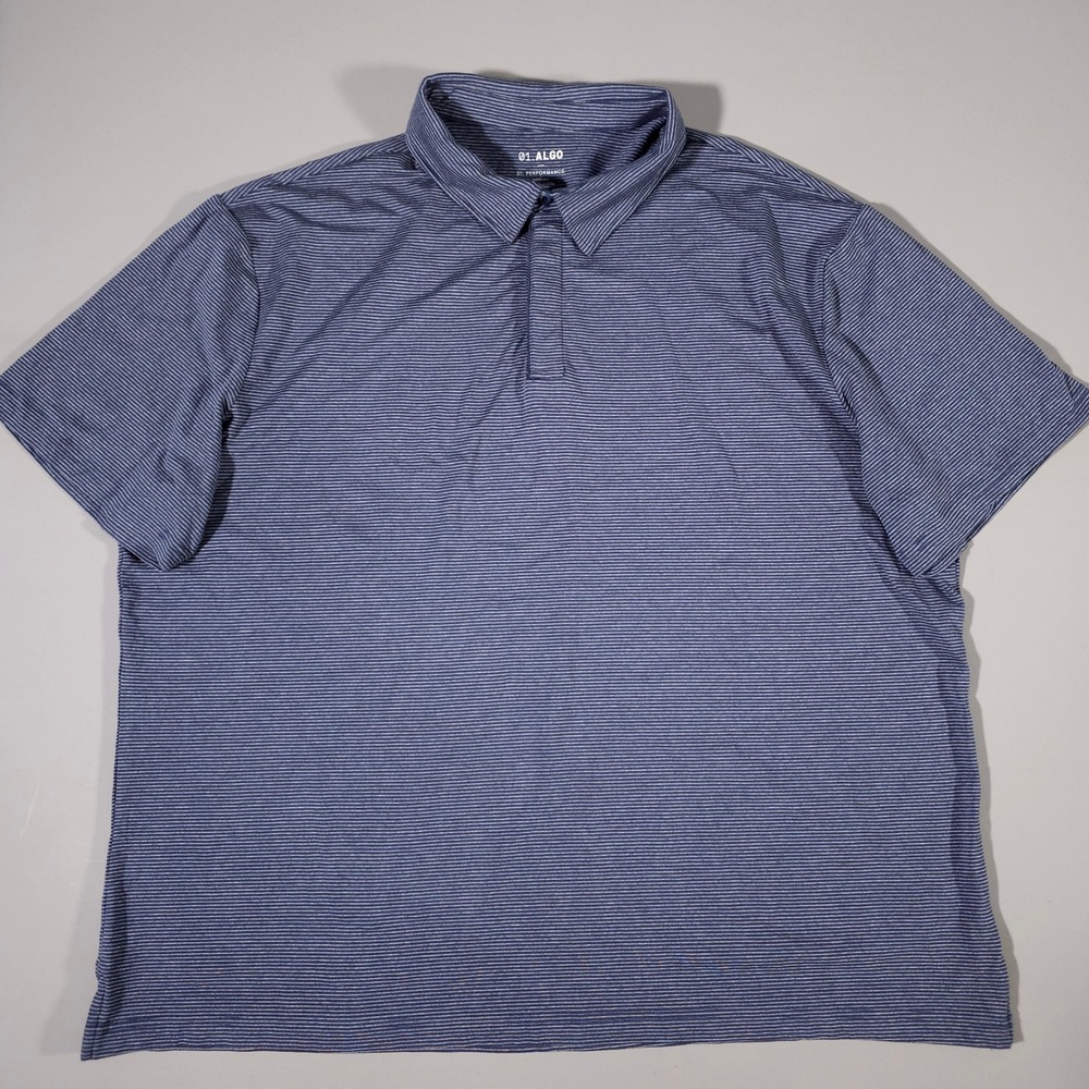 01.ALGO Polo Shirt Mens 3XL Blue Striped Performance Quick Dry UV Protection